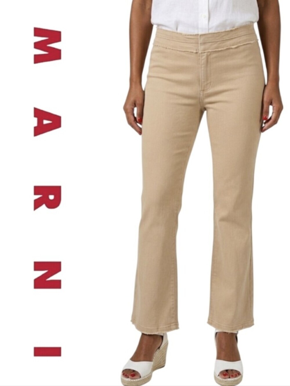 Marni Jeans Distressed Khaki Beige 100% Cotton Straight Leg Size 40 IT, 28 US